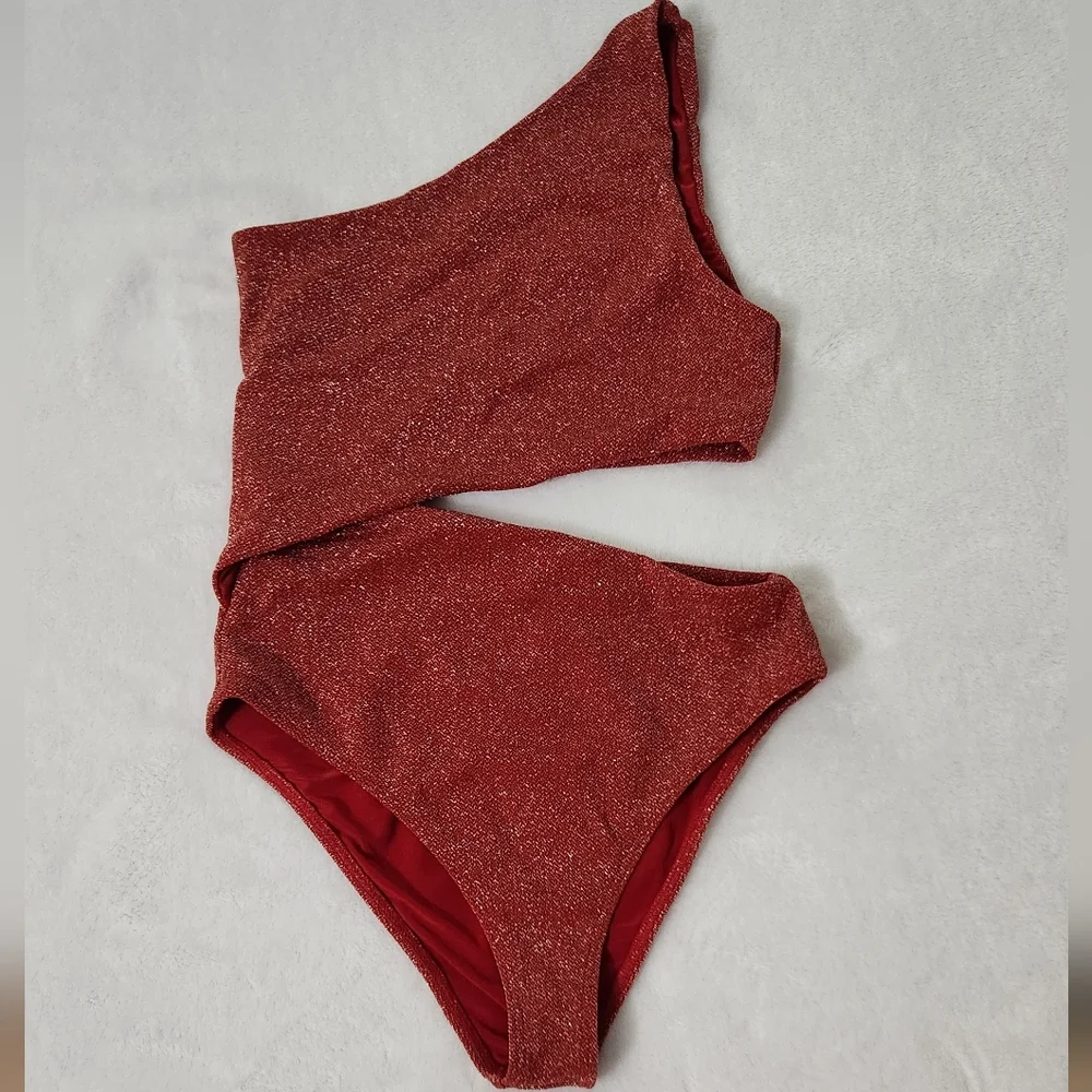 New!Beach Riot Red Metallic Celine One Piece Swimsuit‎